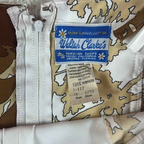 Waltah Clarke Hawaiian Deweese style white and brown floral maxi dress, size 16 - Picture 7 of 9